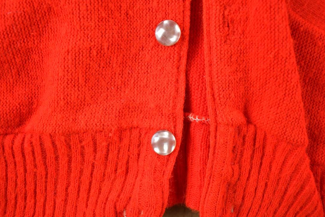 Vintage 1970s Red Knit Perfect Mild Distress Cardigan Sweater Made In USA