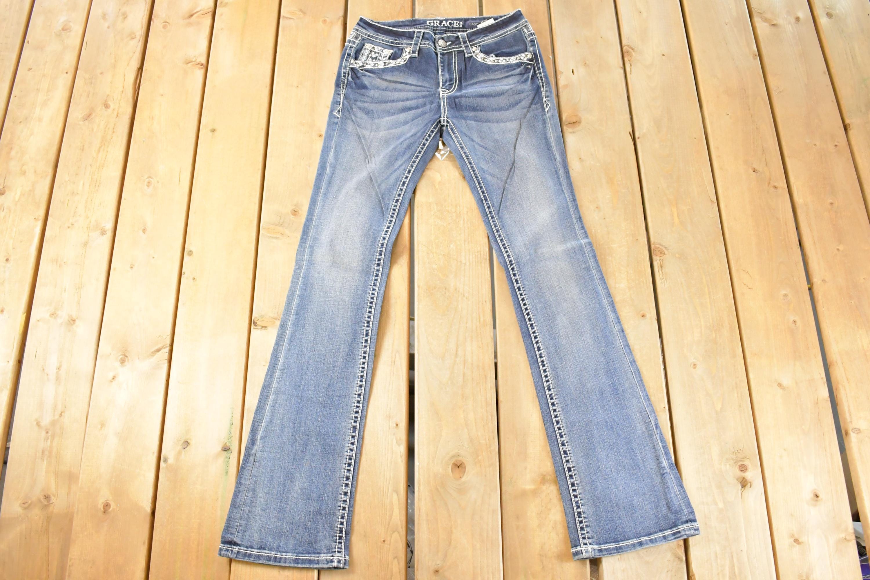 Vintage Deadstock Y2K Grace In LA Bedazzled Bootcut Low Rise Jeans Women's Size 26 x 32