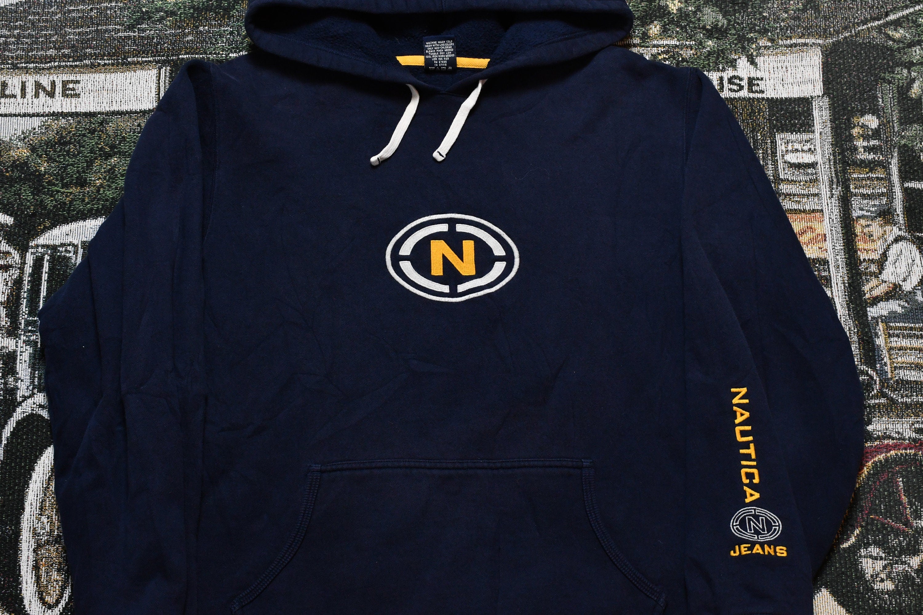 Vintage 1990s Nautica Jeans Co Embroidered Logo Hoodie / Nautical Brand Sweater / Athletic Pull Over / Athleisure / 90s Nautica Sailing