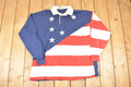Vintage 1990s American Edition AOP American Flag Button Up Rugby Shirt Mens L