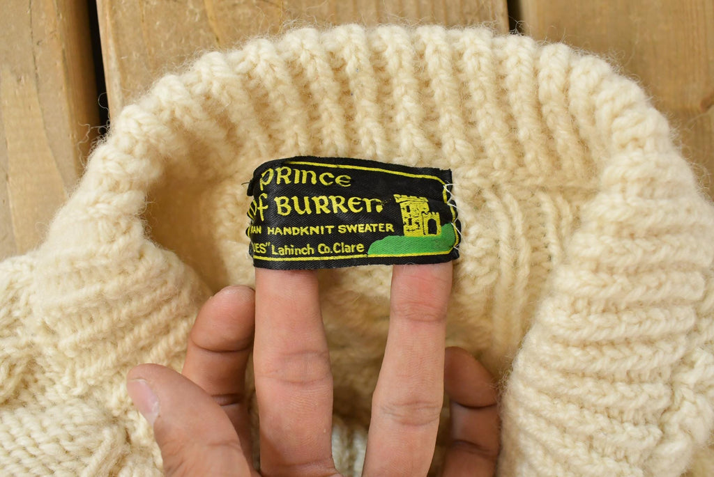 Vintage 1980s Prince of Burren Handknit Ireland Fisherman Ribbed Wool Knit Sweater Men's Medium