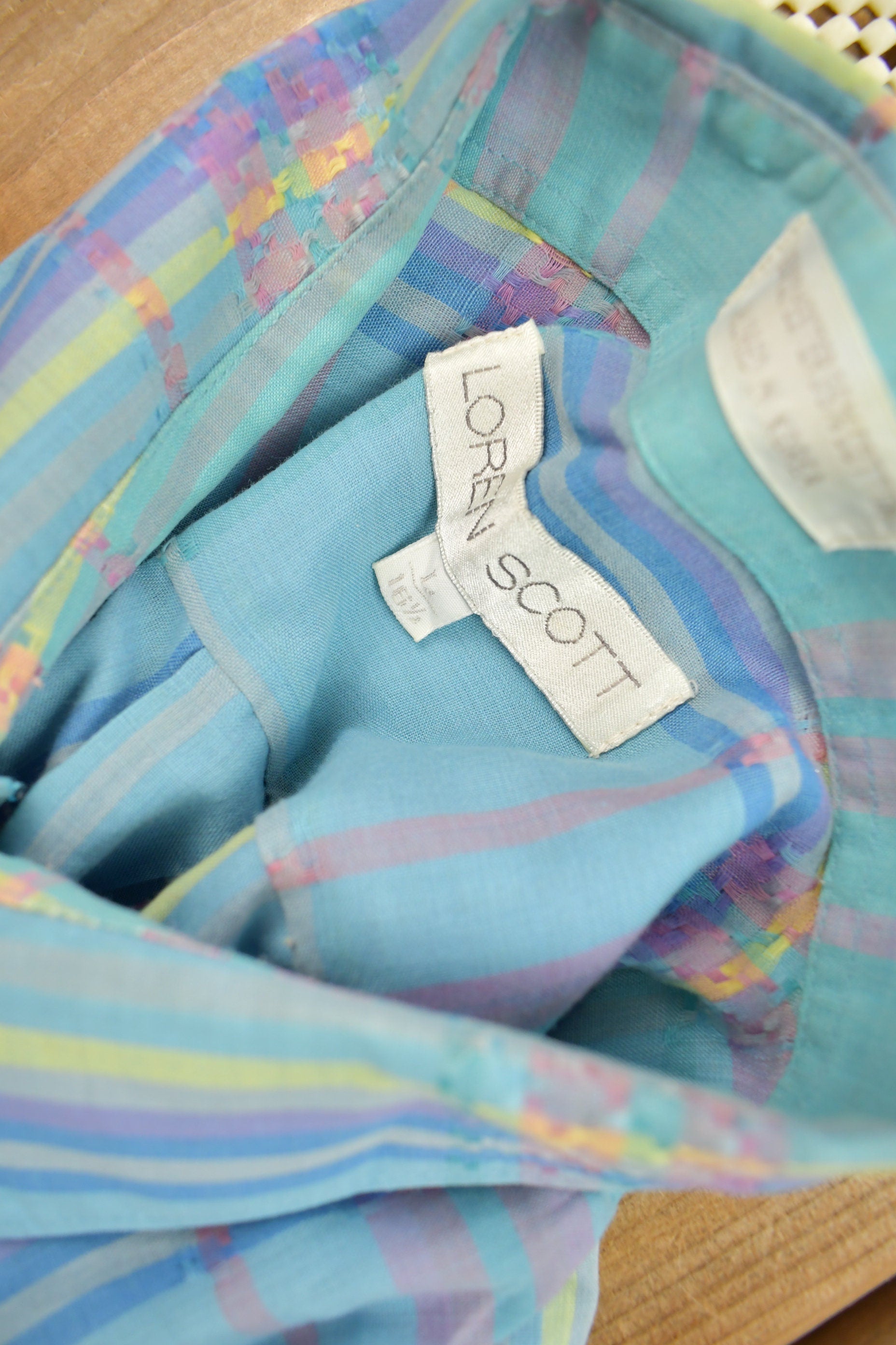 Vintage 1990s Lauren Scott Blue Plaid Short Sleeve Button Up Shirt / Short Sleeve Flannel / Casual Shirt / Formal Shirt / Essential