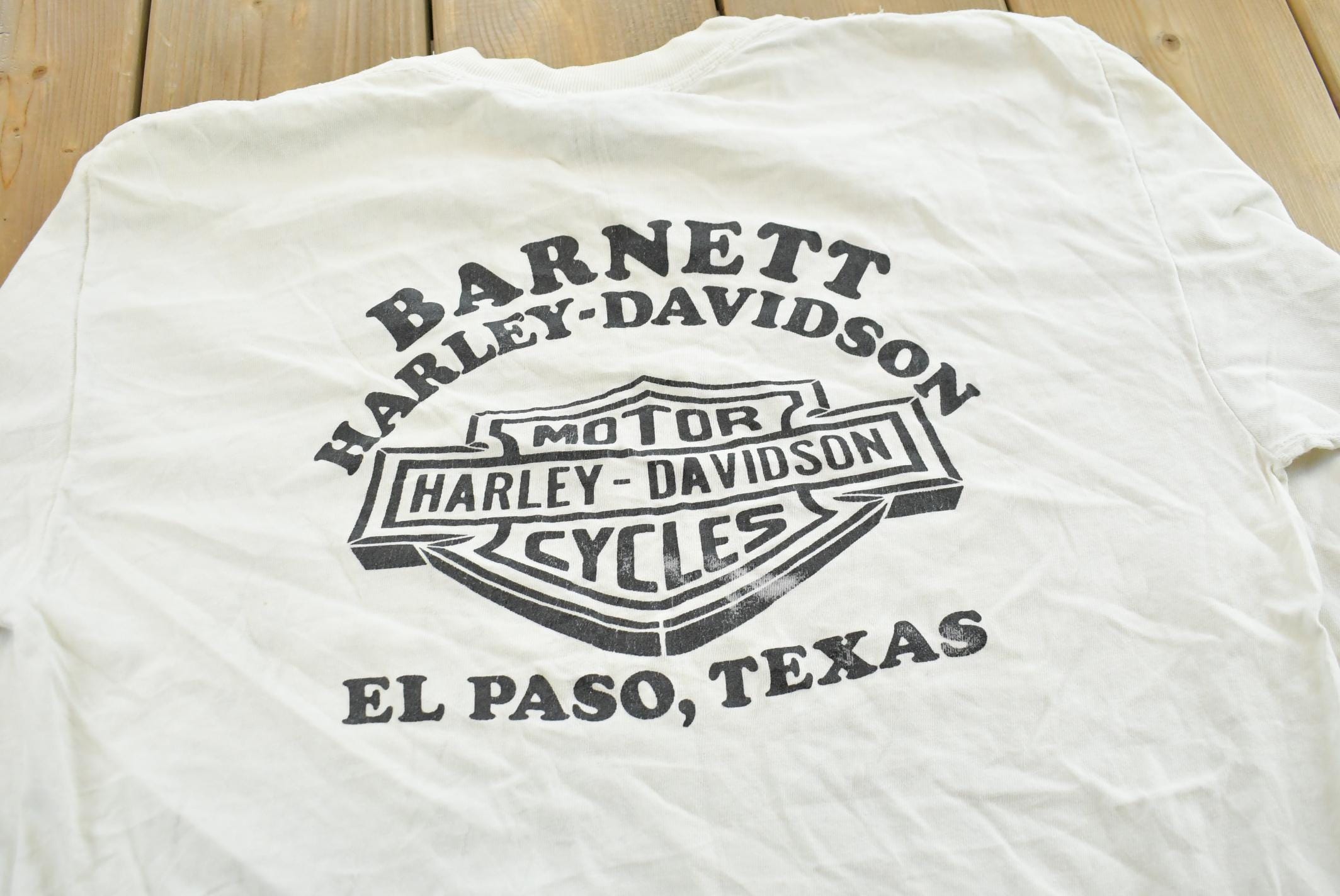 Vintage 1989 3D Emblem El Paso Texas Bald Eagle Harley-Davidson Motorcycles Long Sleeve T-Shirt Mens S /