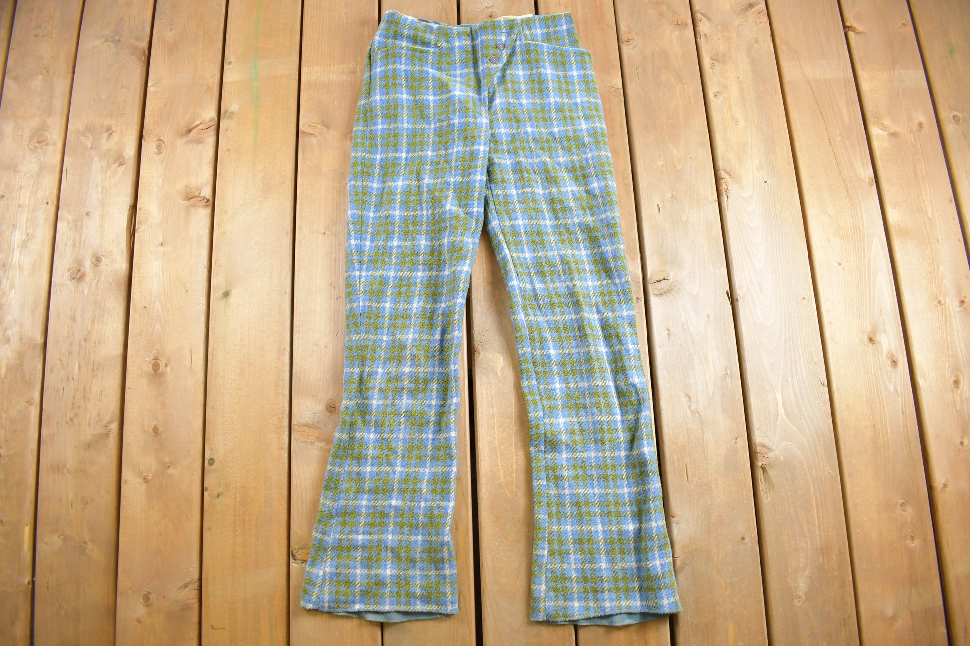 Vintage 1960s Wool Plaid Flared Pants Size 28 x 27.5