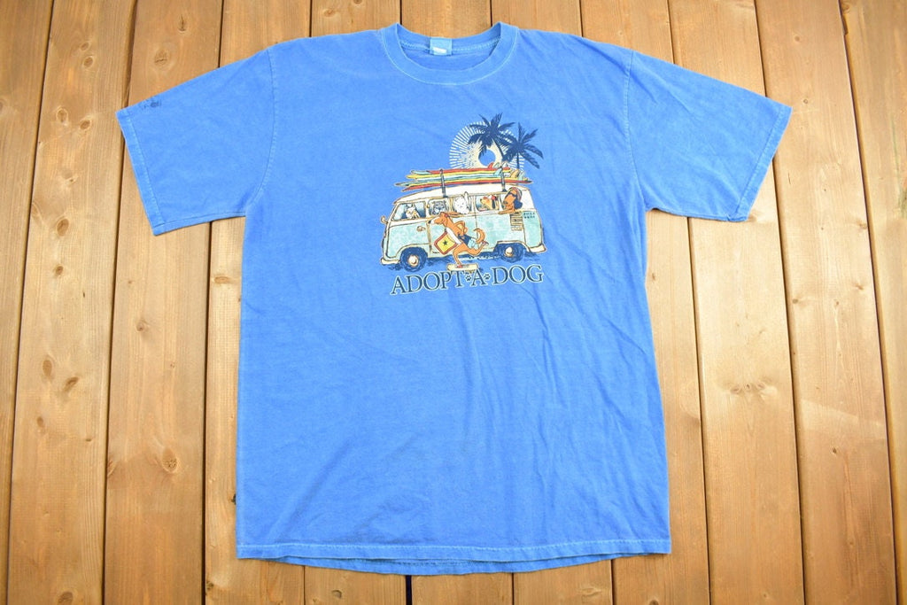 Vintage 1990s Adopt A Dog Surf Graphic T-Shirt