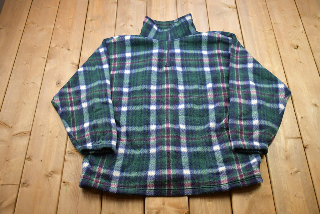 Vintage 1990s Plaid Fleece Quarter Zip Sweater