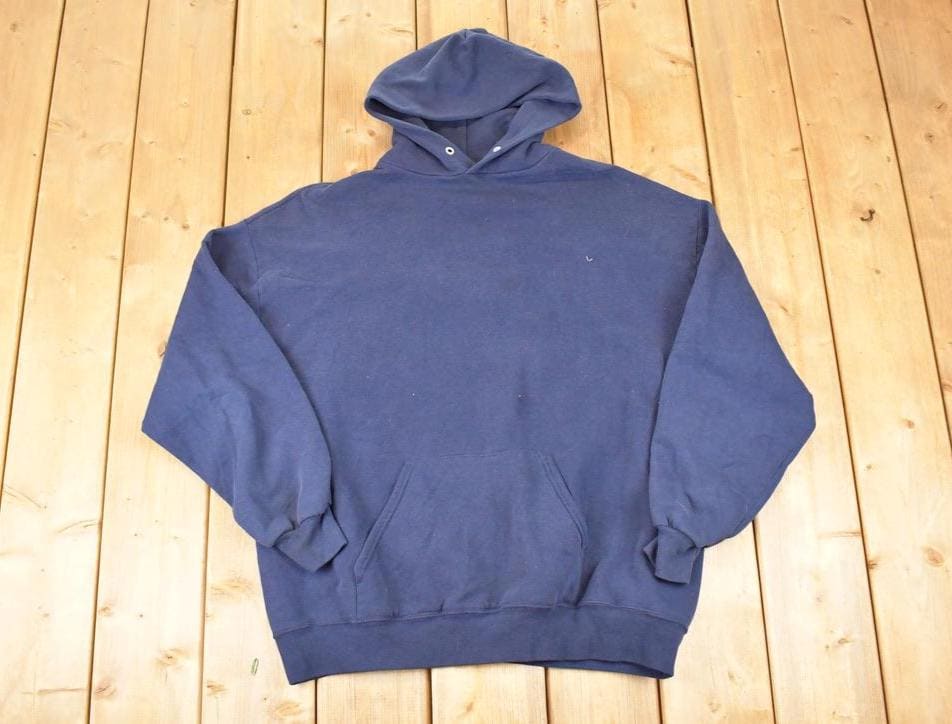 Vintage 1990s Jerzees Blank Navy Hoodie Sweatshirt Men's L