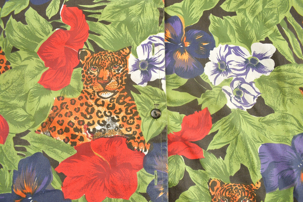 Vintage 1990s Souvenir Floral Print Leopard Button Up