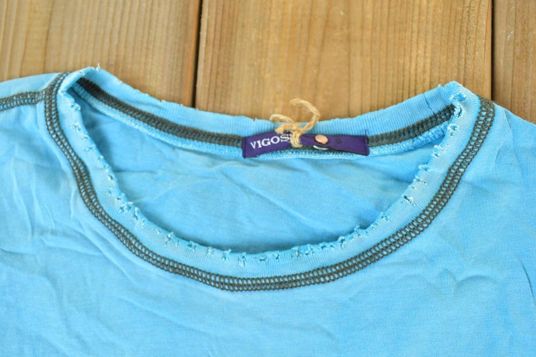 Women Vintage Vigoss Y2K Blank Blue T-Shirt / Vigoss Grunge Skull Print / Contrast Stitch / Internet Famous Clothing / Over Dyed