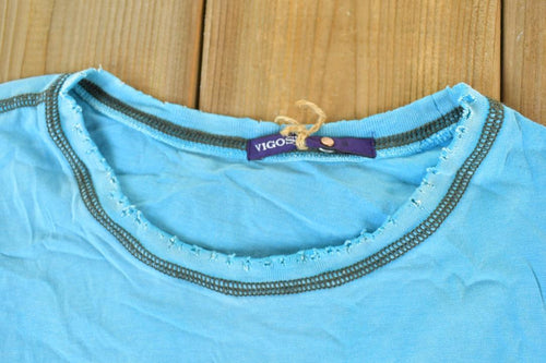 Women Vintage Vigoss Y2K Blank Blue T-Shirt / Vigoss Grunge Skull Print / Contrast Stitch / Internet Famous Clothing / Over Dyed