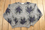 Vintage 1990s London Fog Leaf pattern Knit Crewneck Sweater / 90s Crewneck / Made In USA / Preppy