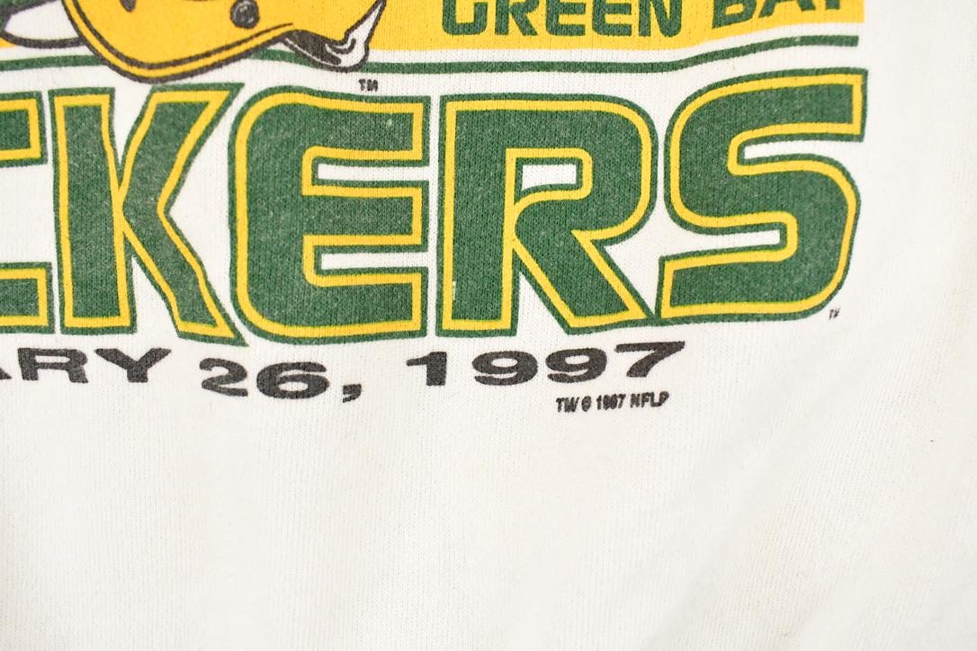 Vintage 1997 Green Bay Packers Super Bowl Champions Graphic Print NFL Football Crewneck Sweatshirt Men's L