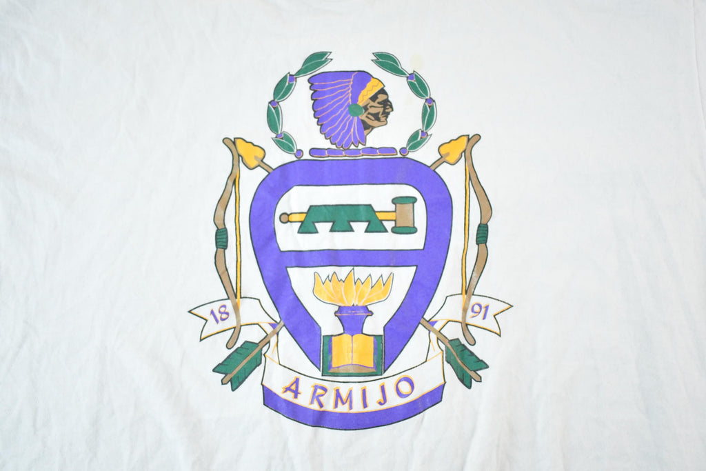 Vintage 1990s Armijo Aztec Crest Logo Screen Stars Best T-Shirt Mens XXL