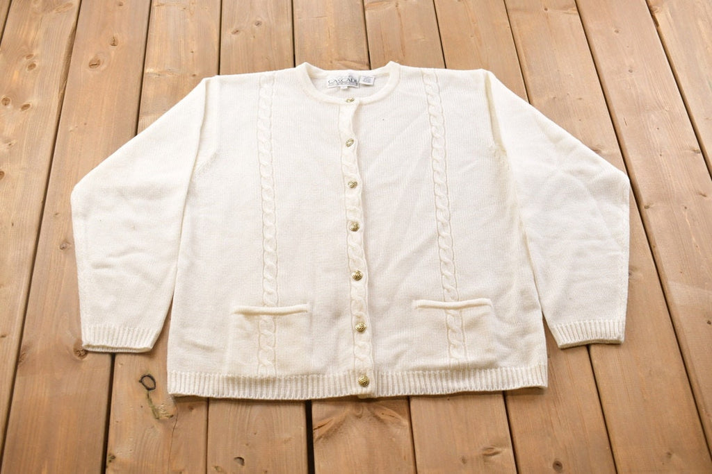 Vintage 1990s Cascade Knitted White Cardigan Sweater