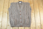 Vintage 1990s John Molloy Cable Knit Perfect Mild Distress Cardigan Sweater Vest Made In Ireland