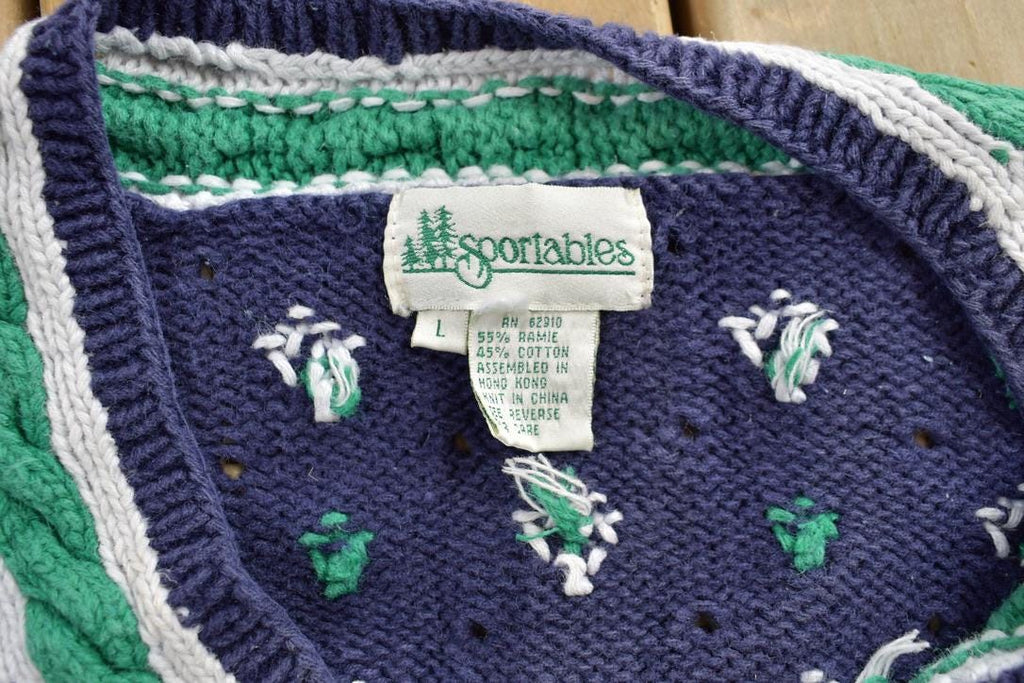 Vintage 1990s Patterned V-Neck Knitted Sweater