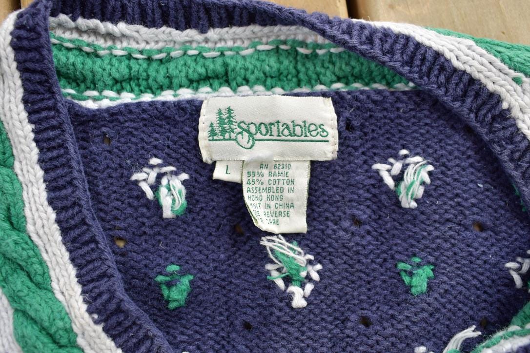 Vintage 1990s Patterned V-Neck Knitted Sweater
