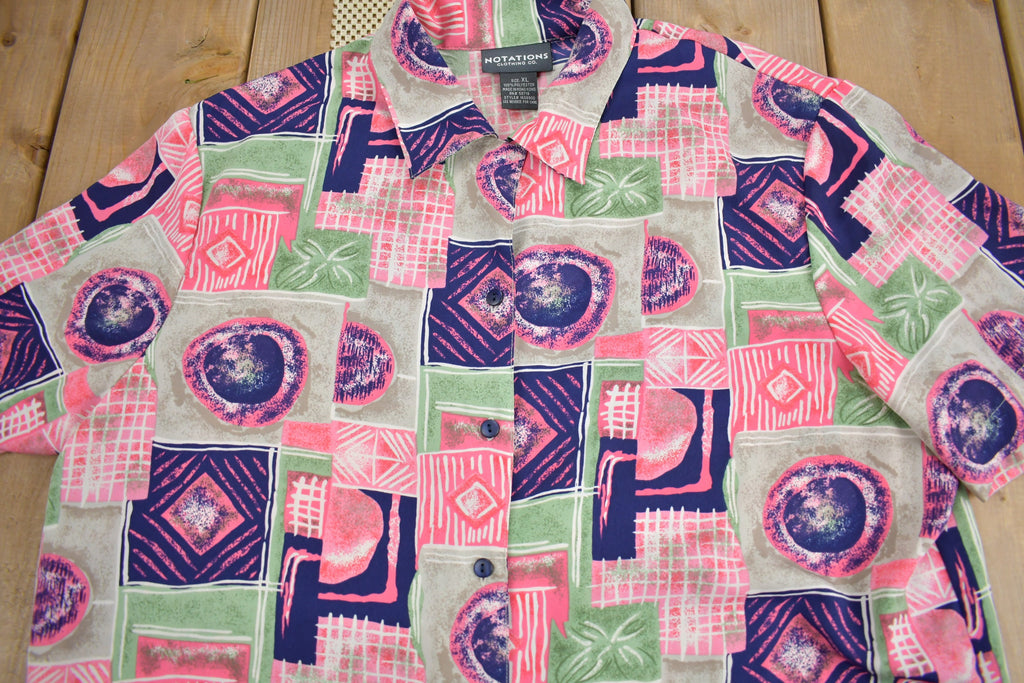 Vintage 1990s Notations Patchwork Button Up Short Sleeve Shirt