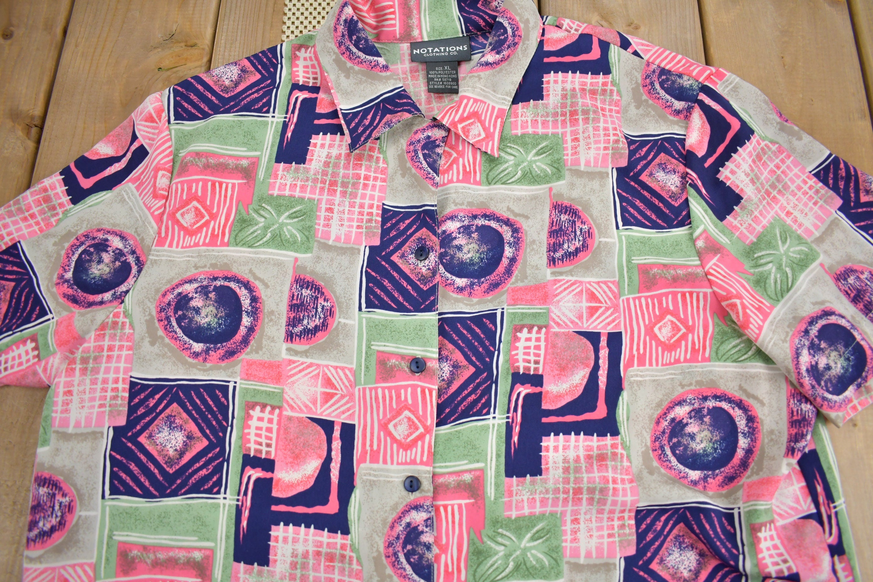 Vintage 1990s Notations Patchwork Button Up Short Sleeve Shirt