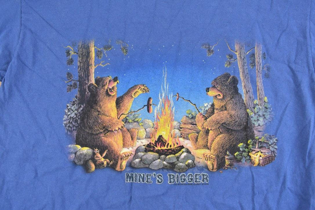 Vintage 1990s The Mountain Mines Bigger Bonfire Theme Graphic T-Shirt