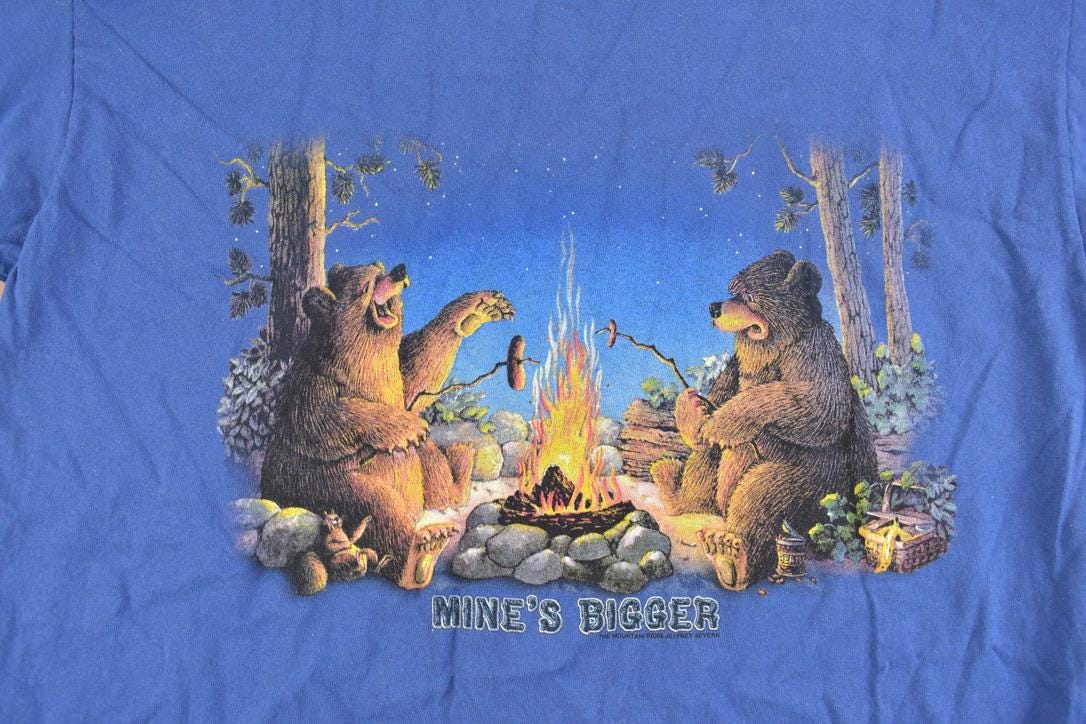 Vintage 1990s The Mountain Mines Bigger Bonfire Theme Graphic T-Shirt