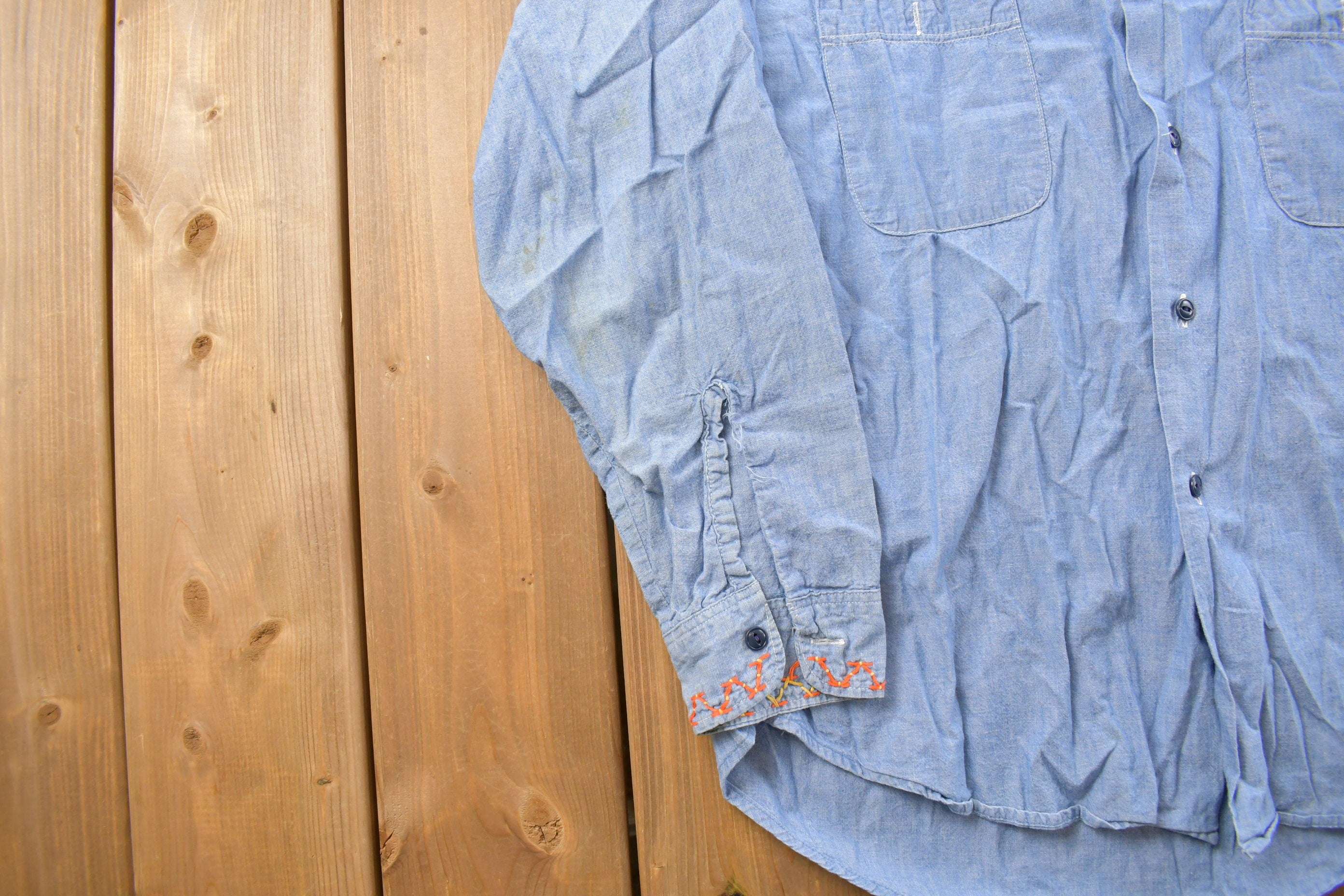 Vintage 1980s Sears Sugar Daddy Embroidered Denim Button Up Shirt