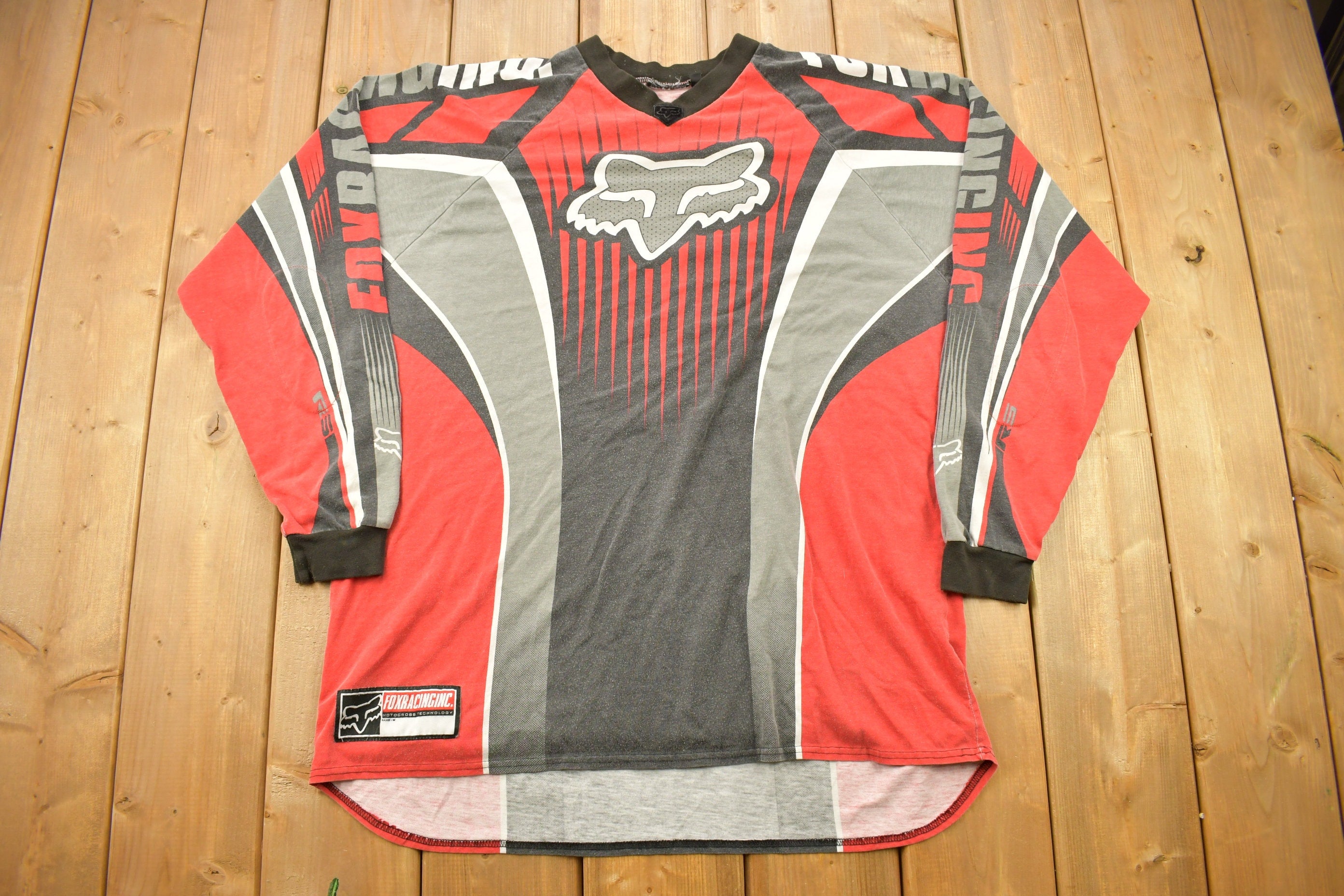 Vintage 1990s Fox Racing All Over Print Graphic Long Sleeve Shirt