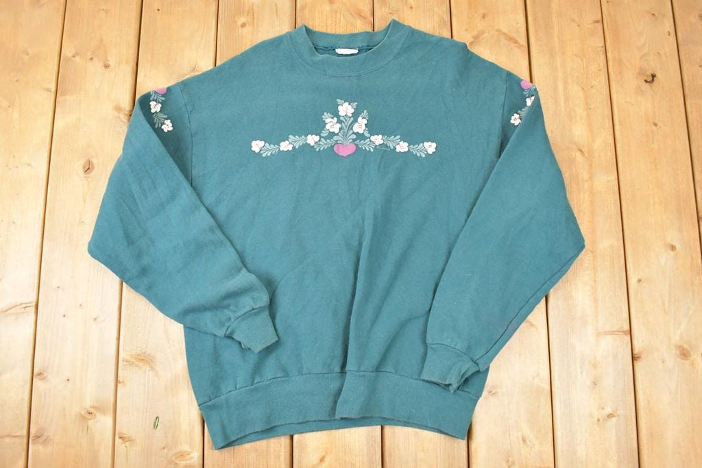 Vintage 1990s Floral Graphic Print Crewneck Sweatshirt Womens L