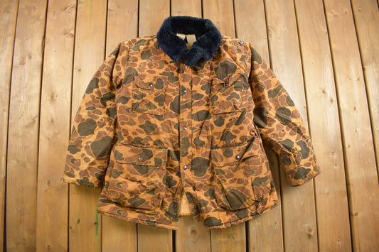 Vintage 1980s Duck Camo Hunting Jacket / Goose Down Fill / Streetwear / 80s / Hunting / Frog Camo / Made in USA