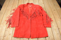 Vintage 1990s CHICO'S Design Red Suede Fringe Jacket Size 1
