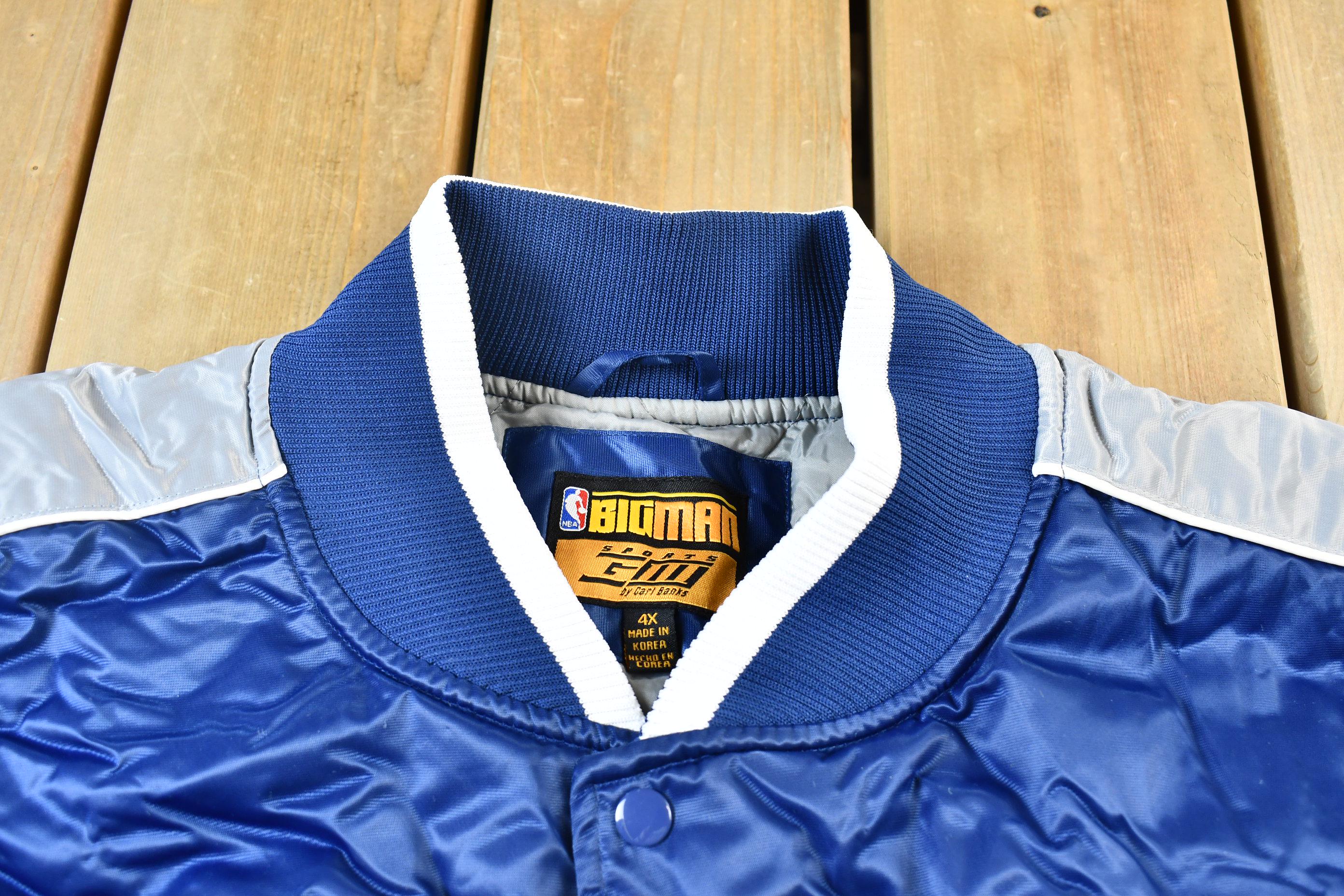 Vintage 1990s Bigman Sports New Jersey Nets NBA Basketball Embroidered Snap Button Satin Bomber Jacket