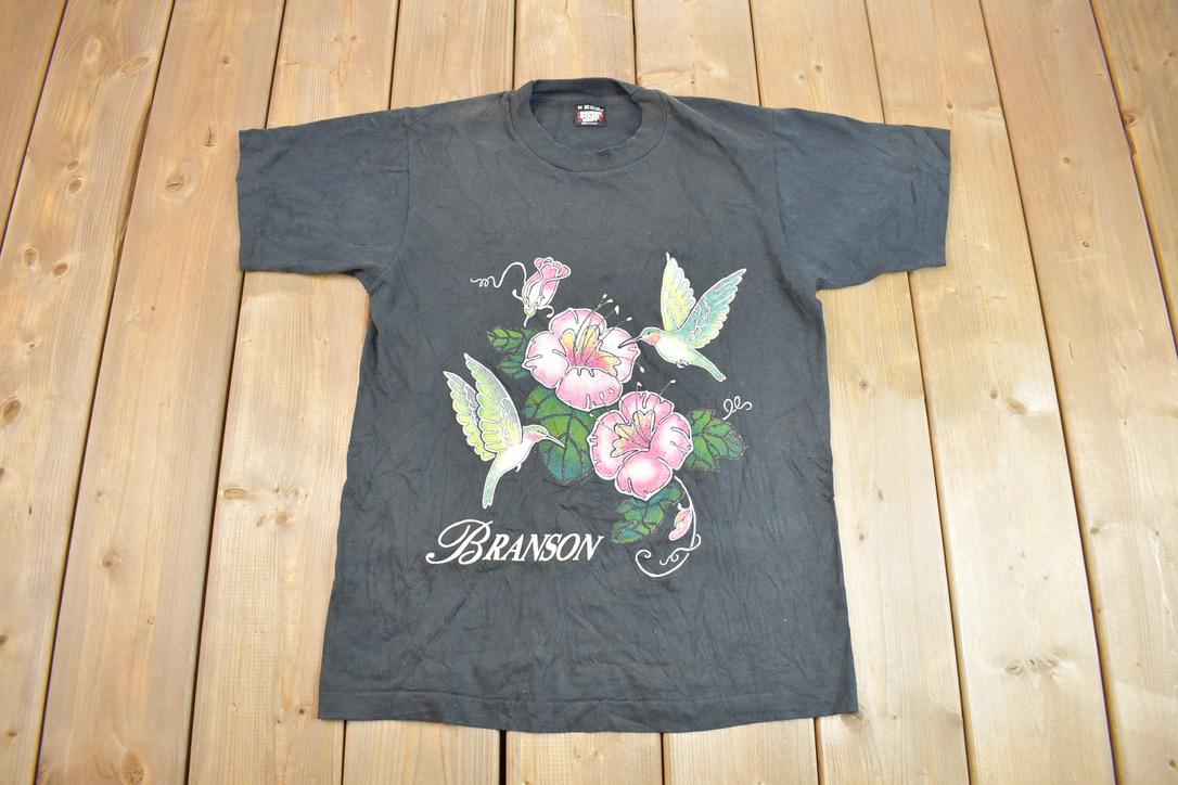 Vintage 1990s Branson Swallows & Flowers Graphic T Shirt