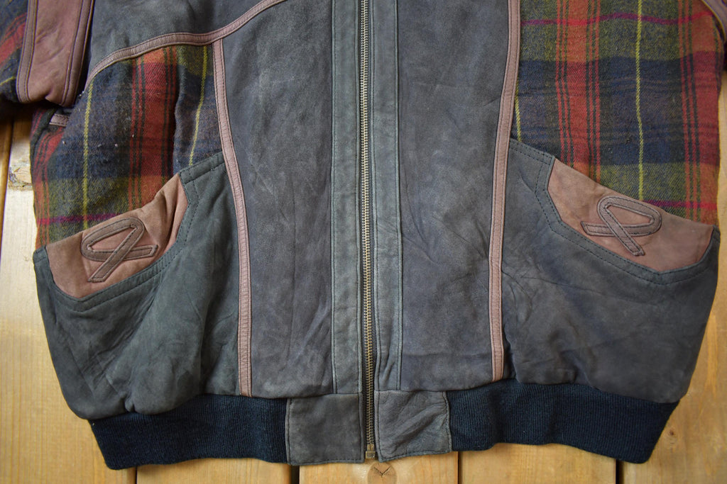 Vintage 1990s Adler Suede Plaid Bomber Jacket