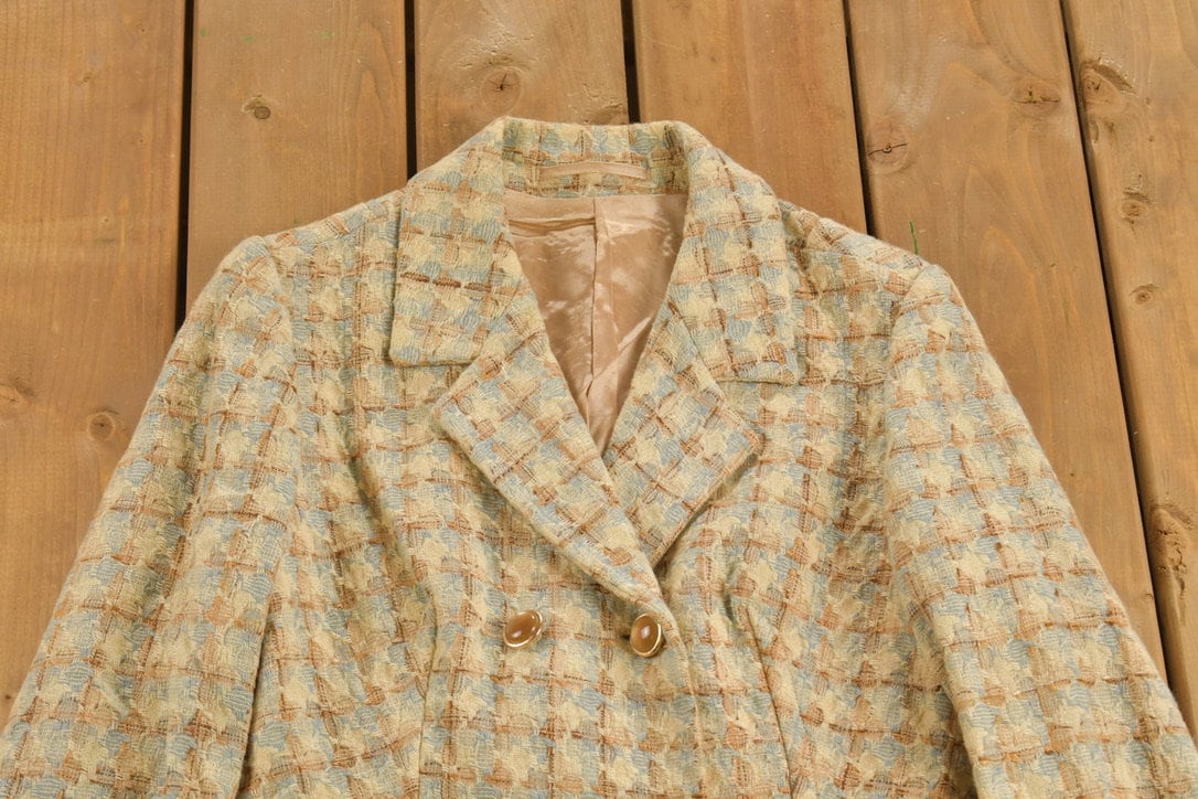 Vintage 1960s Houndstooth Full Length MOD Over Coat