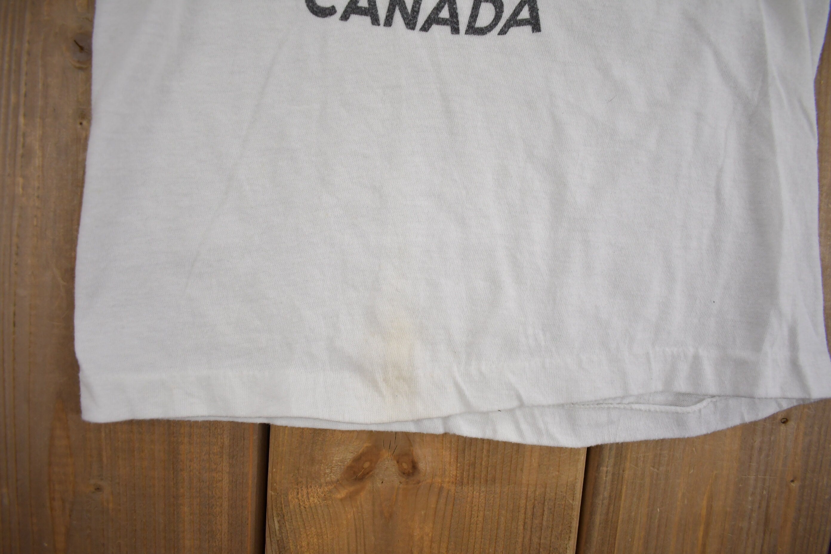 Vintage 1980s Agawa Canada Graphic Ringer T Shirt