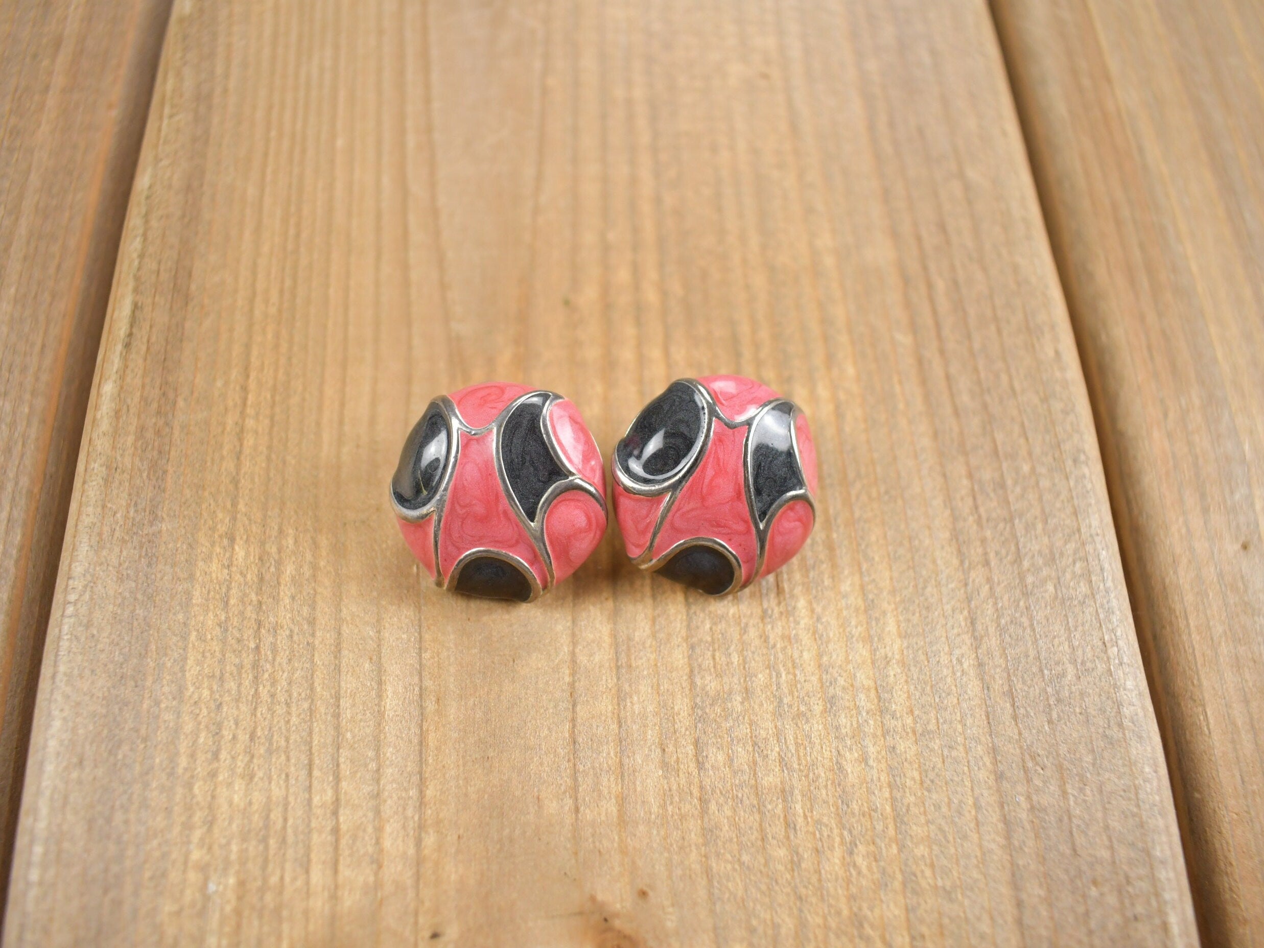 Vintage 1980s Red & Black Abstract Earrings