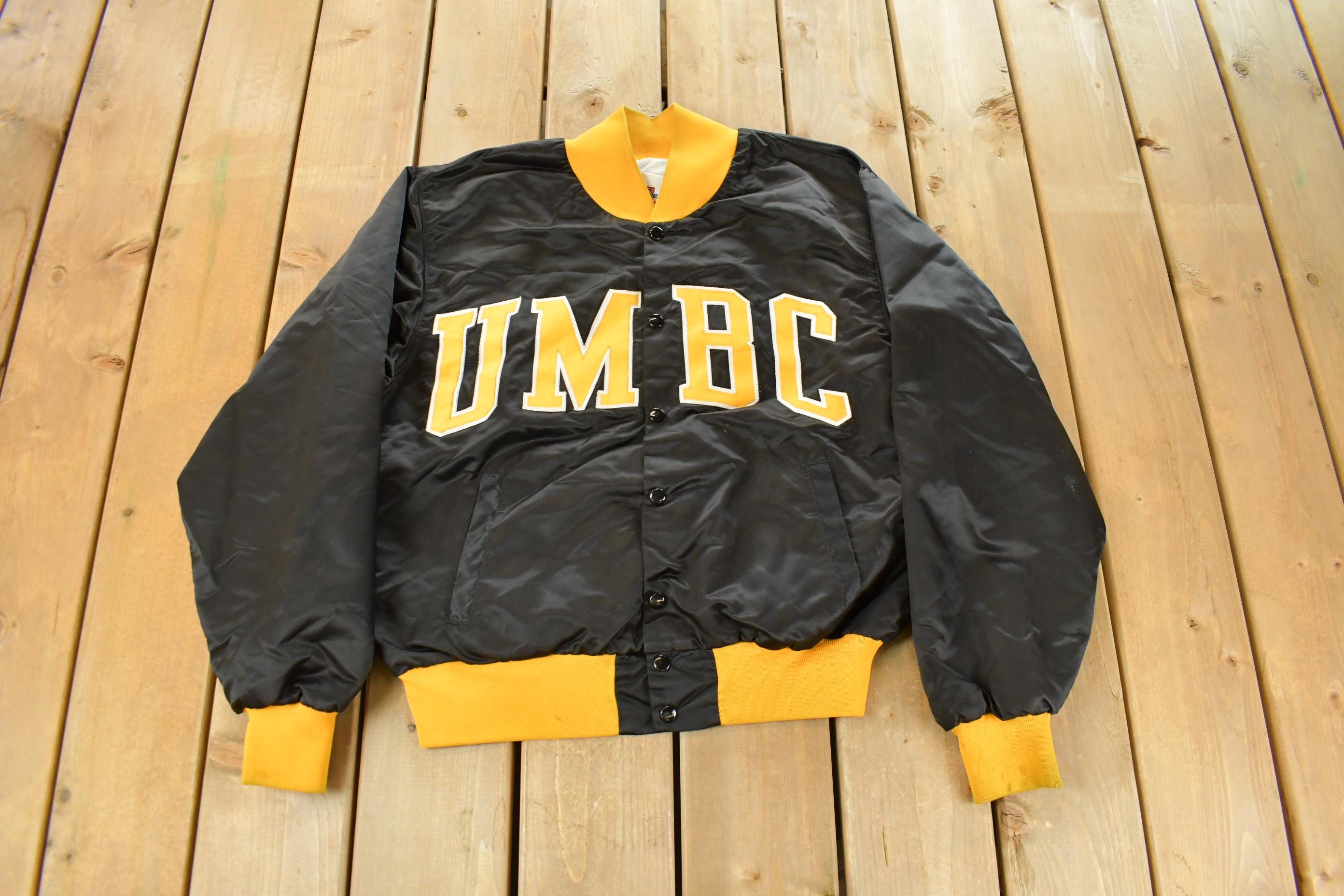 Vintage 1990s University of Maryland Baltimore County Collegiate Satin Snap On Jacket Men's XL