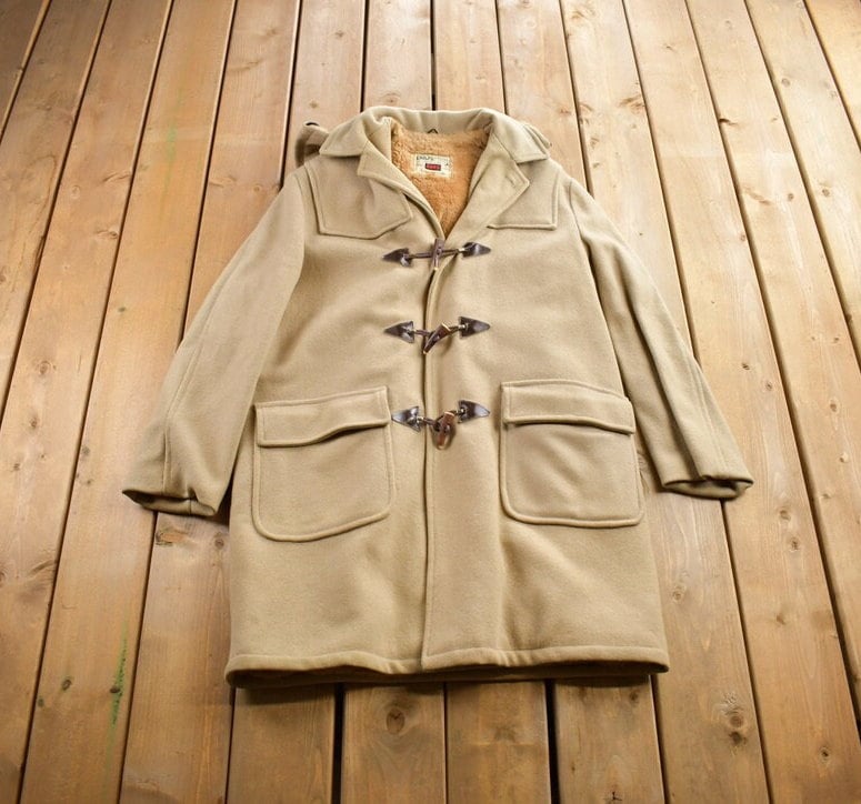 Vintage 1970s Craft Sportswear 100% Wool Toggle Button Up Fur Lined Jacket Made In Canada