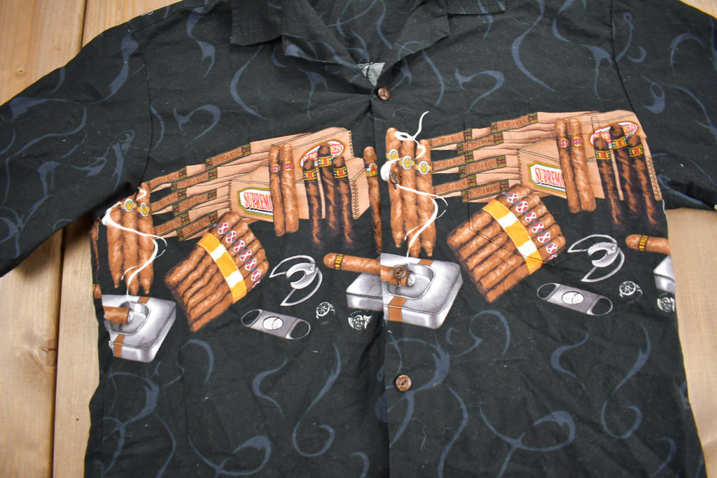 Vintage 1990s Cigar Theme All Over Print Button Up Shirt