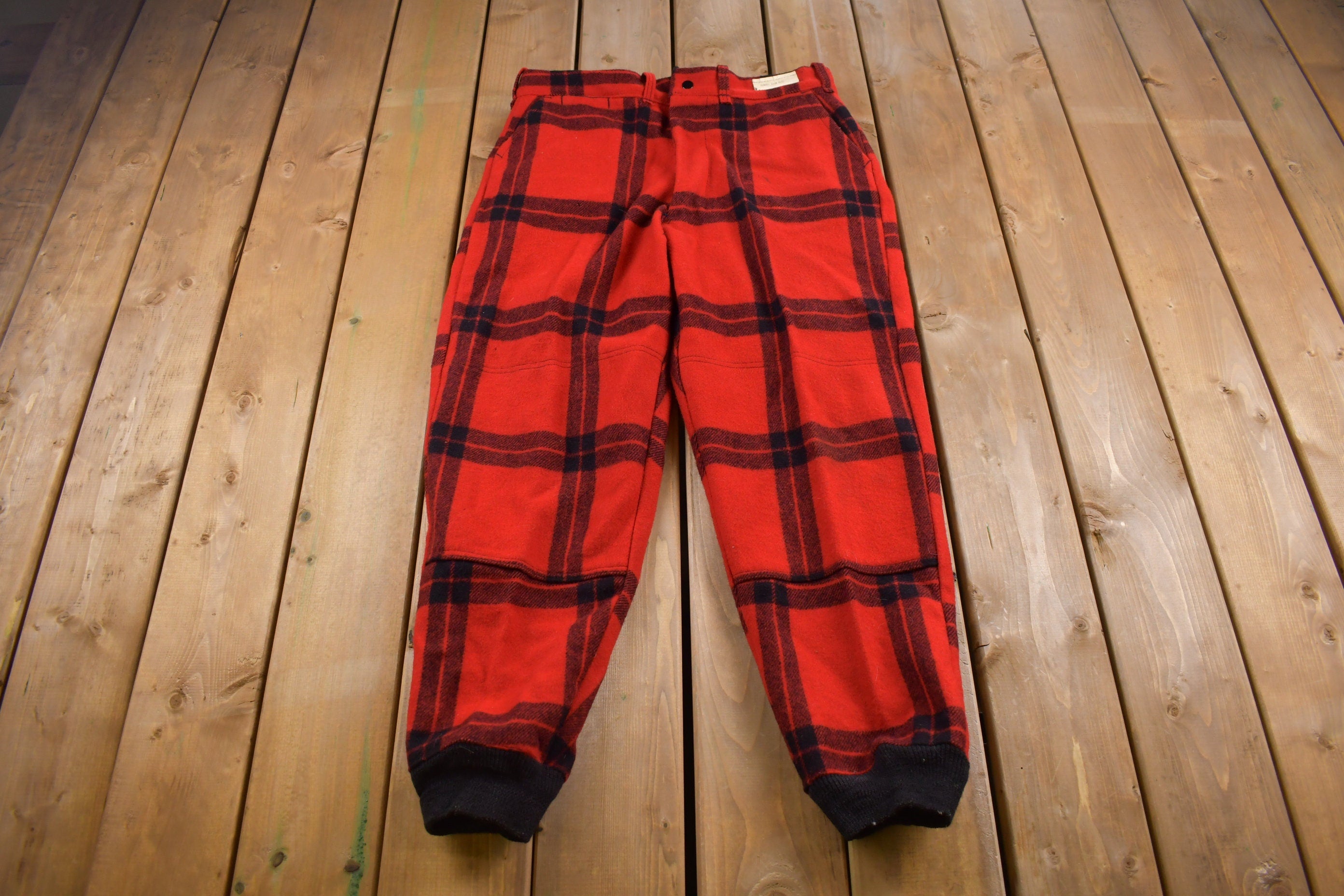 1980s Vintage Lumberjack Plaid Wool Jogger Trousers 36 x 30