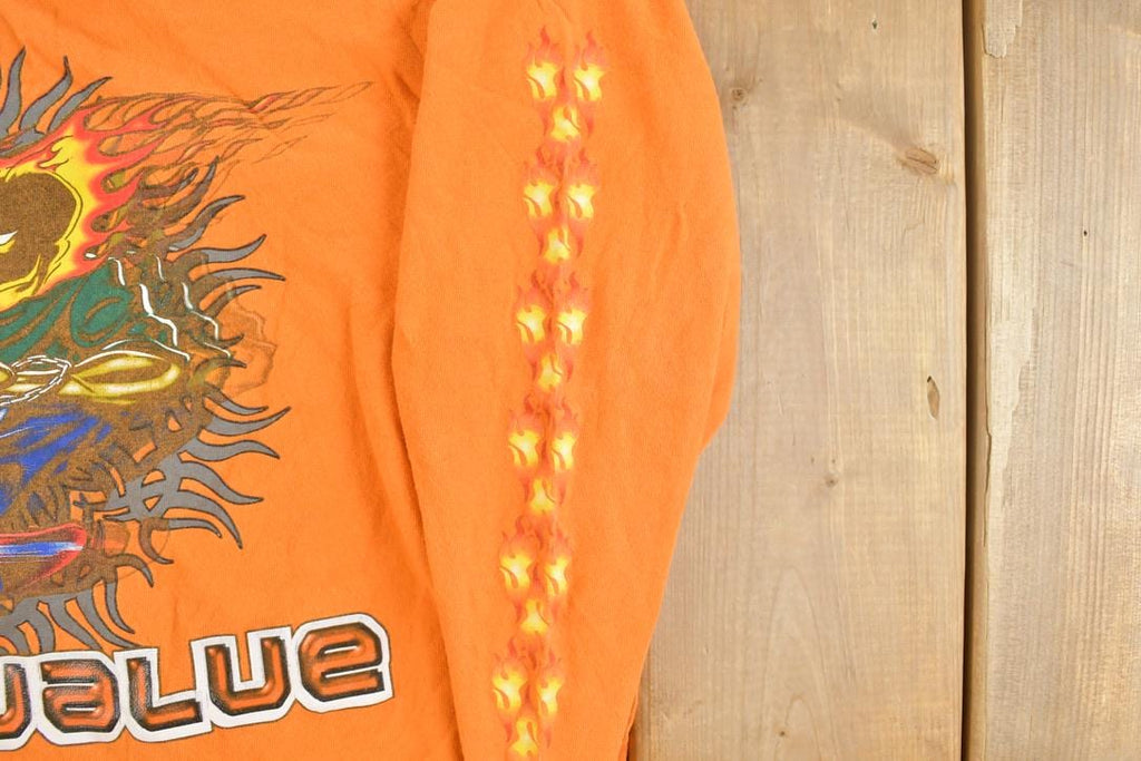 Vintage 1990s Shok Value Skateboarding Fire Head Graphic Long Sleeve T-Shirt
