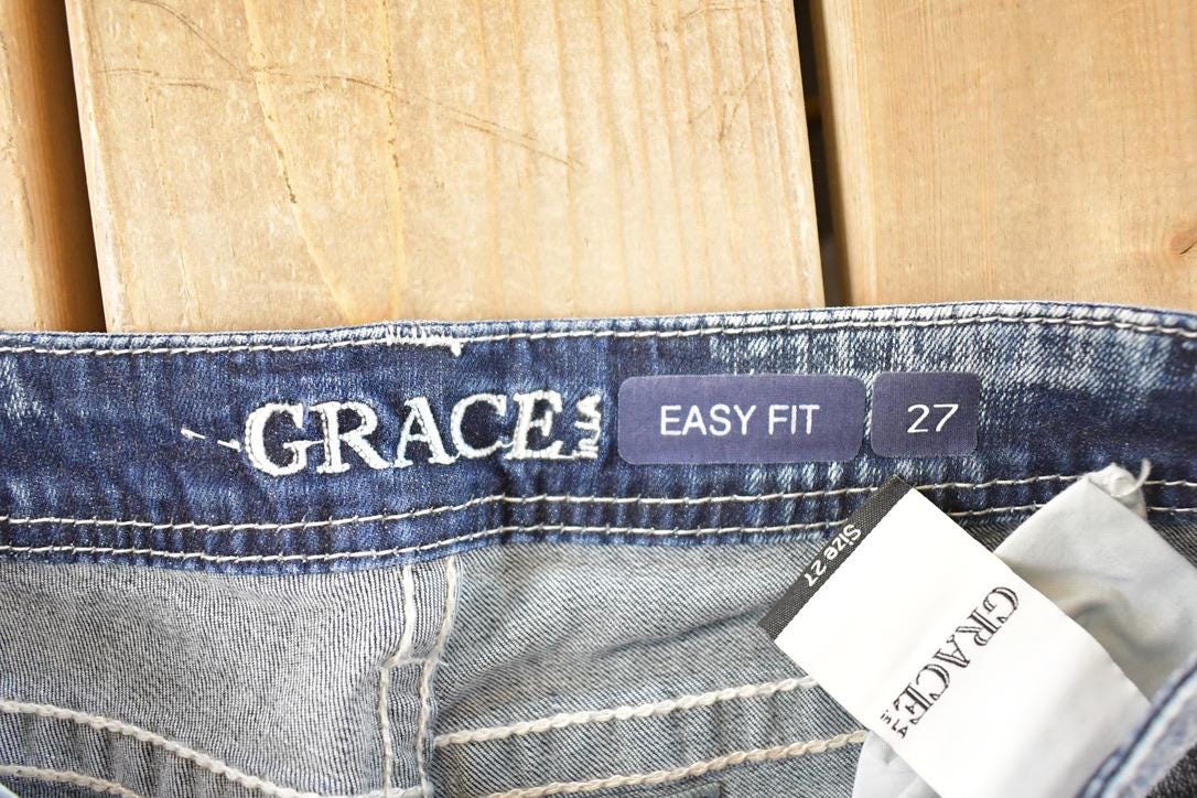 Vintage Deadstock Y2K Grace In LA Bedazzled Low Rise Jeans Women's Size 27 x 32