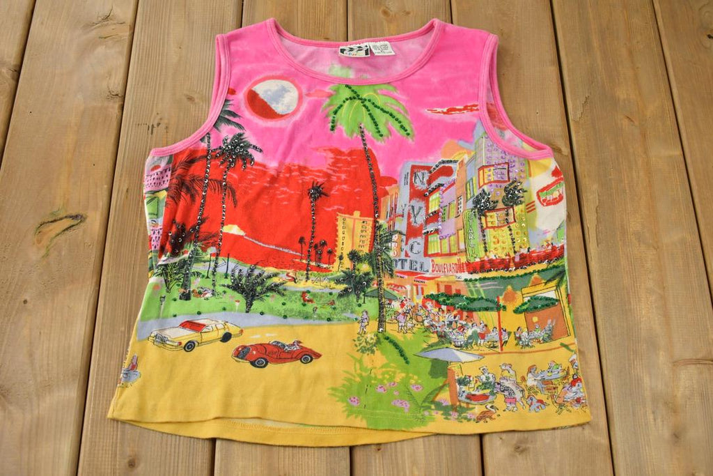 Vintage Y2K Sunset Theme All Over Print Tank Top Shirt Size Women's XL