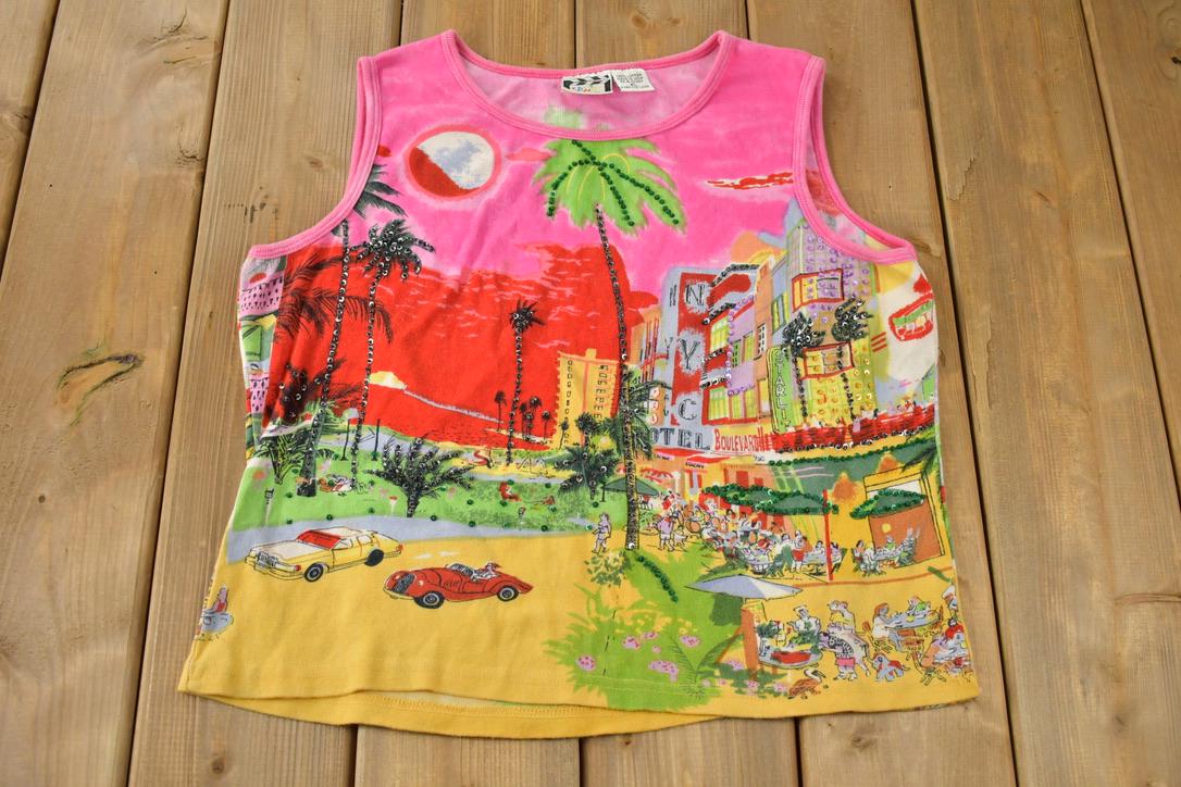 Vintage Y2K Sunset Theme All Over Print Tank Top Shirt Size Women's XL