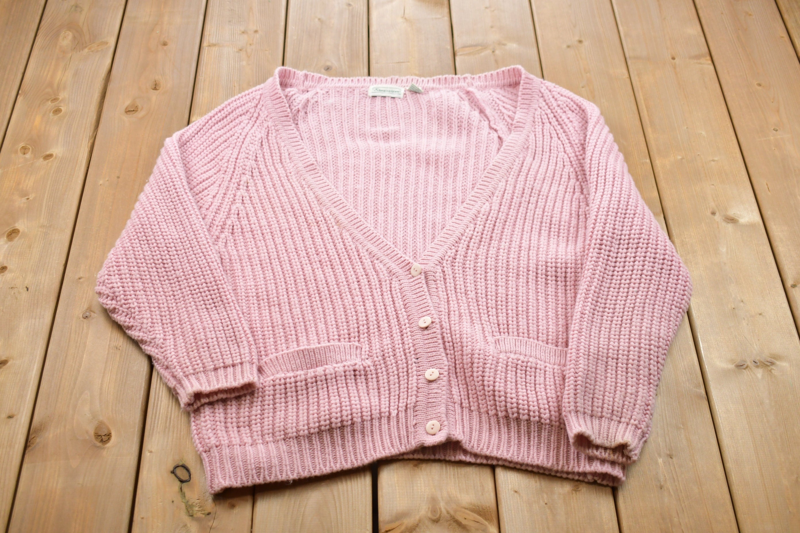 Vintage 1990s Shenanigans Pink Knitted Cardigan Sweater