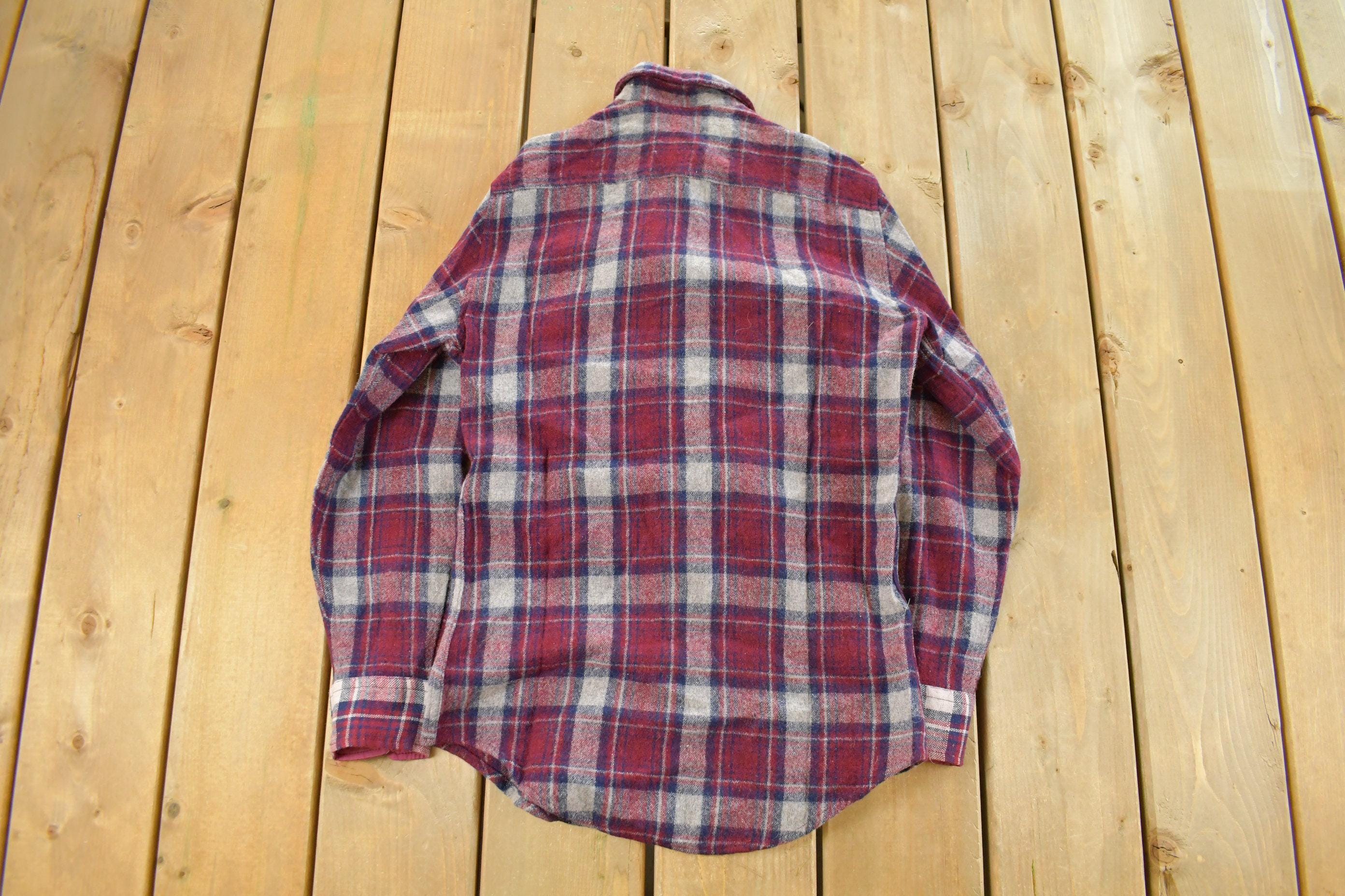 Vintage 1980s Allen Wickfield Plaid Wool Flannel Button Up Shirt Men's Small