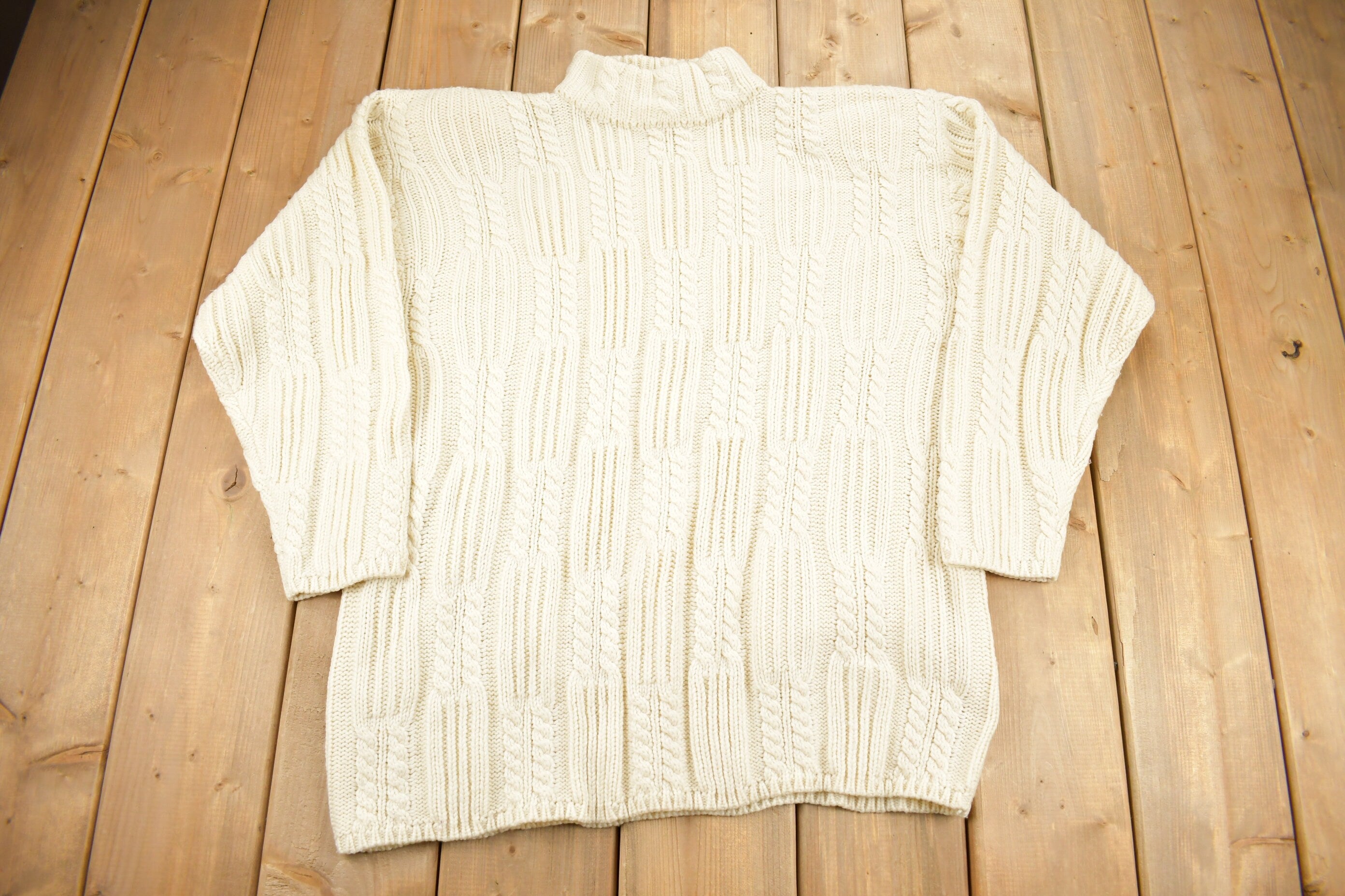 Vintage 1990s Karen Scott II Cable Knit Mockneck Sweater