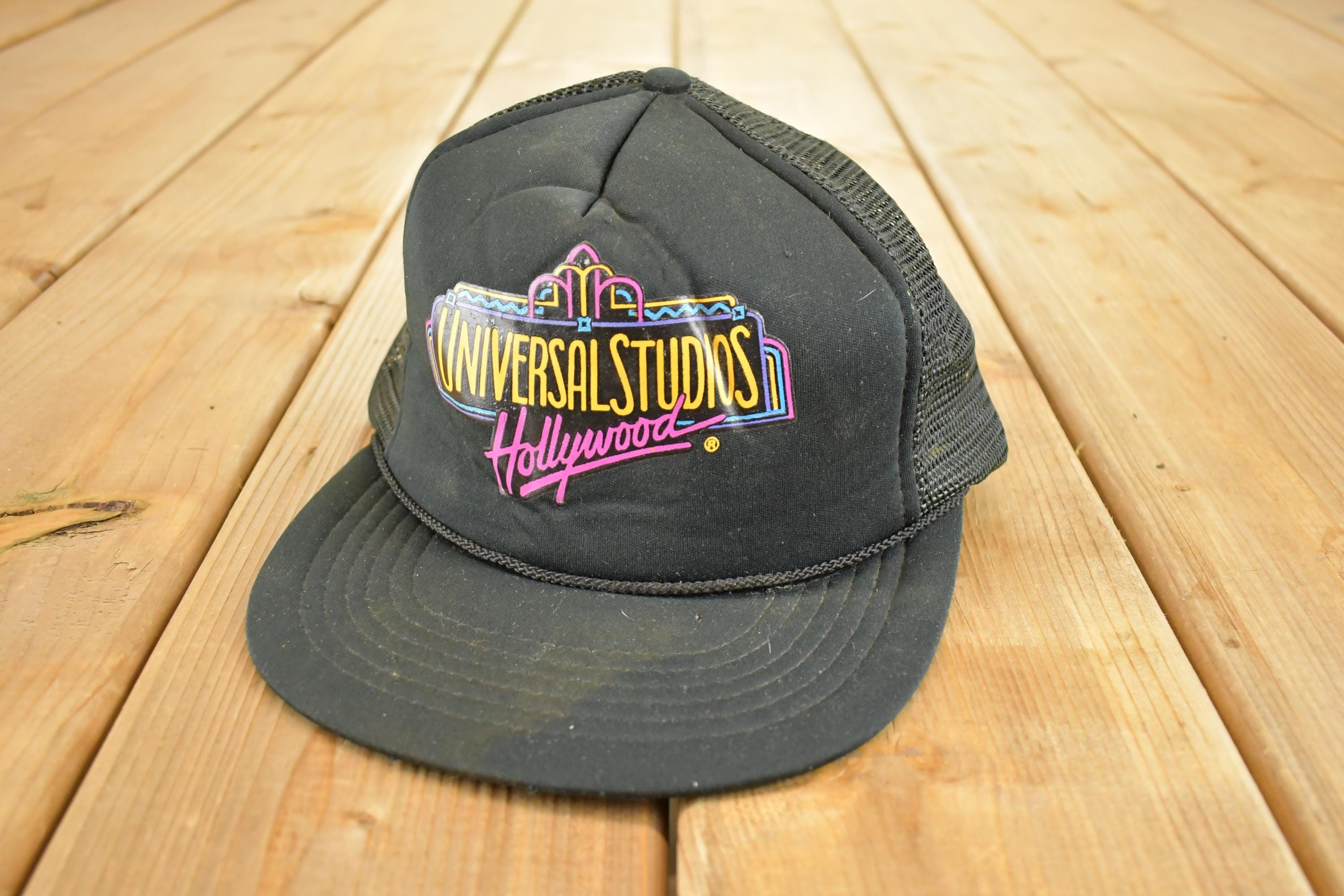 Vintage 1980s Disney Universal Studios Mickey Mouse Script Mesh Trucker Snapback Hat /