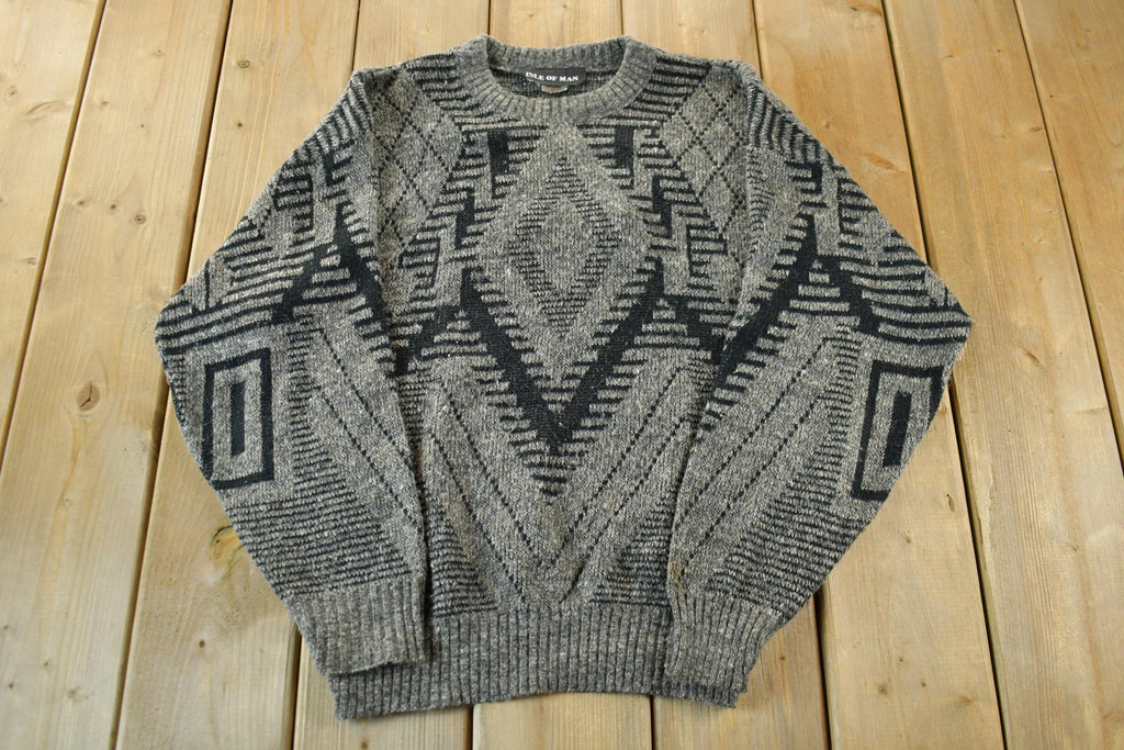 Vintage 1990s Isle of Man Knit Abstract Pattern Crewneck Sweater