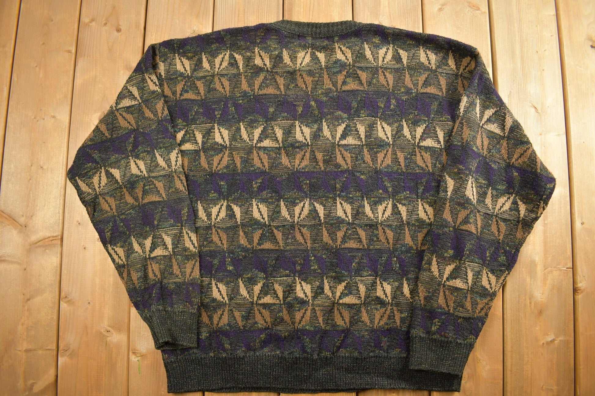 Vintage 1990s Abstract Striped Knit Crewneck Sweater / Vintage 90s Crewneck / All Over Pattern / Sweatshirt / Abstract Pattern / TSR USA
